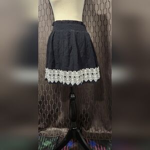 Old Navy Black Gauze Mini Skirt with White Embroidered Trim